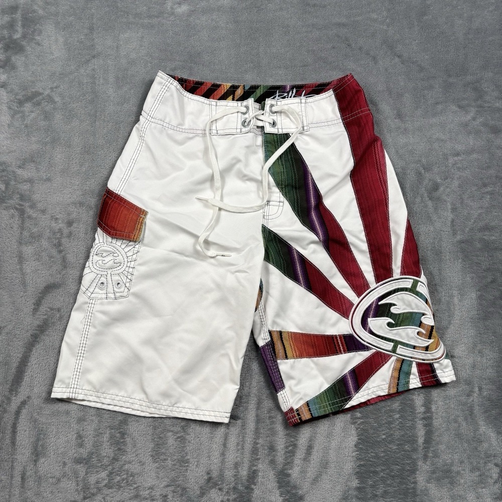 Vintage Billabong Andy Irons Rising Sun Boardshorts Size 25 Red White Y2K Rare